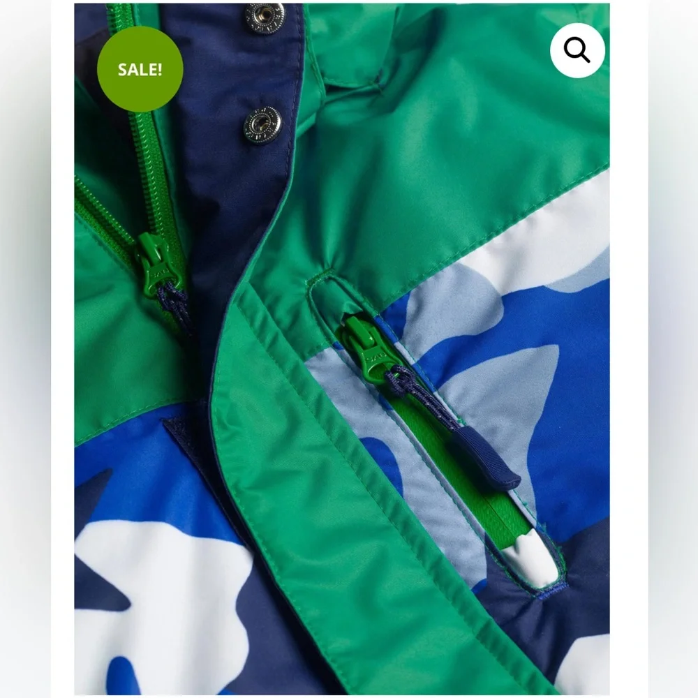 Mini Boden Green and Blue Camouflage Hooded Kids Jacket
